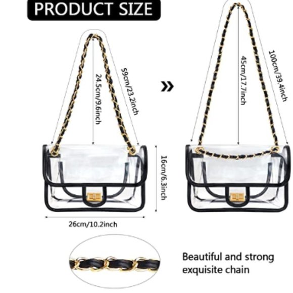 New Clear Crossbody Purse Handbag with Black Gold Chain - Picture 2 of 4